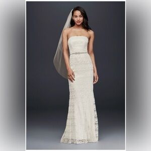 Galina Size 8 Ivory Beaded Lace Sheath Dress w/Godets Inserts Style# VW9340 NWT